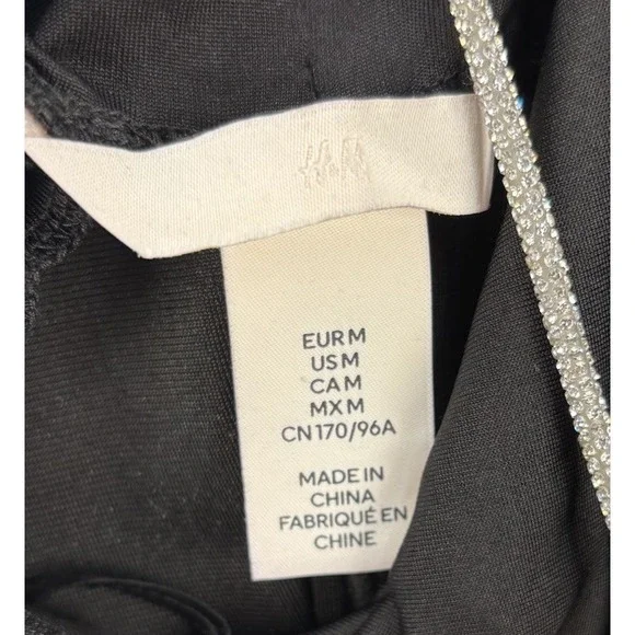 H&M Black Velour Rhinestone Strap Midi Dress Open Back Formal‎ Cocktail M - Picture 4 of 14